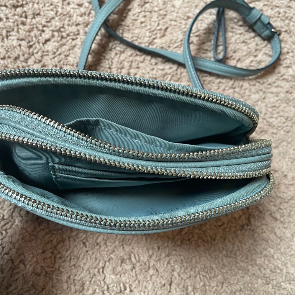 Coach Slate Blue Pebbled Leather Double Zip Crossbody with Silver Hardware - Picture 8 of 14